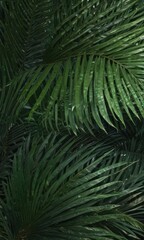 Intricate palm frond details, rich emerald hues, tropical paradise , green, details, leaves background
