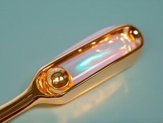 golden facial roller, iridescent detail, elegant design, skincare tool, close up