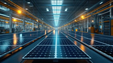 Naklejka premium Modern solar panel factory