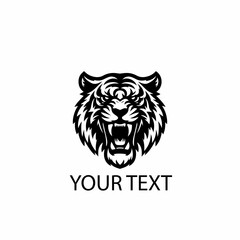 Tiger Head Logo – Monochrome Aggressive Wild Animal Vector on Isolated White Background