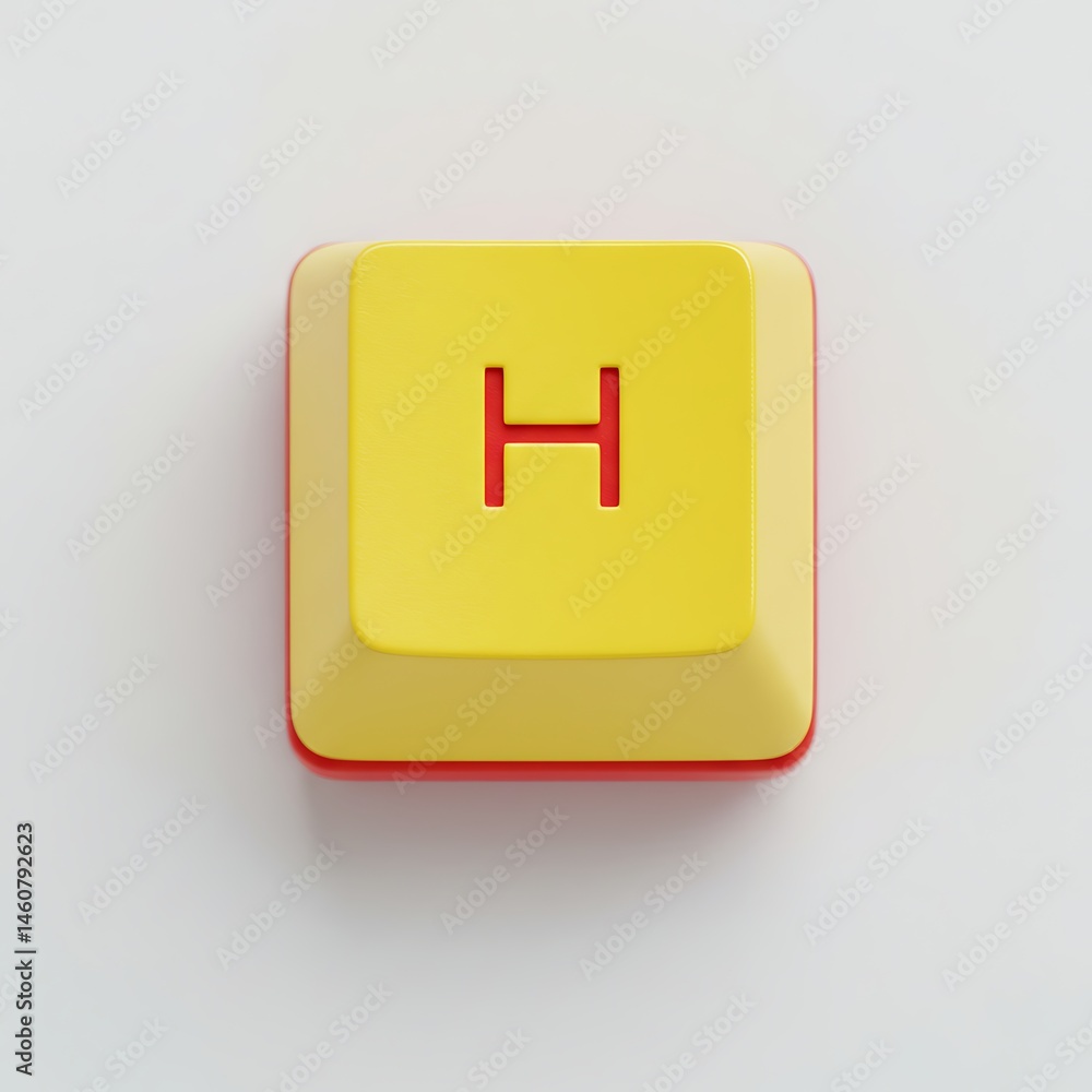 Poster macro view of a yellow keyboard key with the letter h