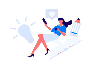 Character reading quietly vector concept operation hand drawn illustration
