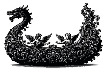 Intricate Dragon Boat Engraving Ornamental Art Design