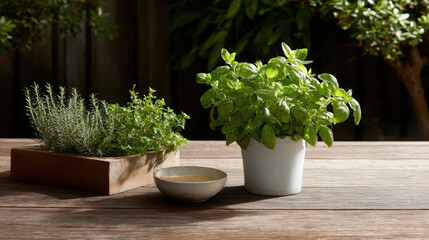 vibrant home garden filled with aromatic herbs like basil rosemary and mint