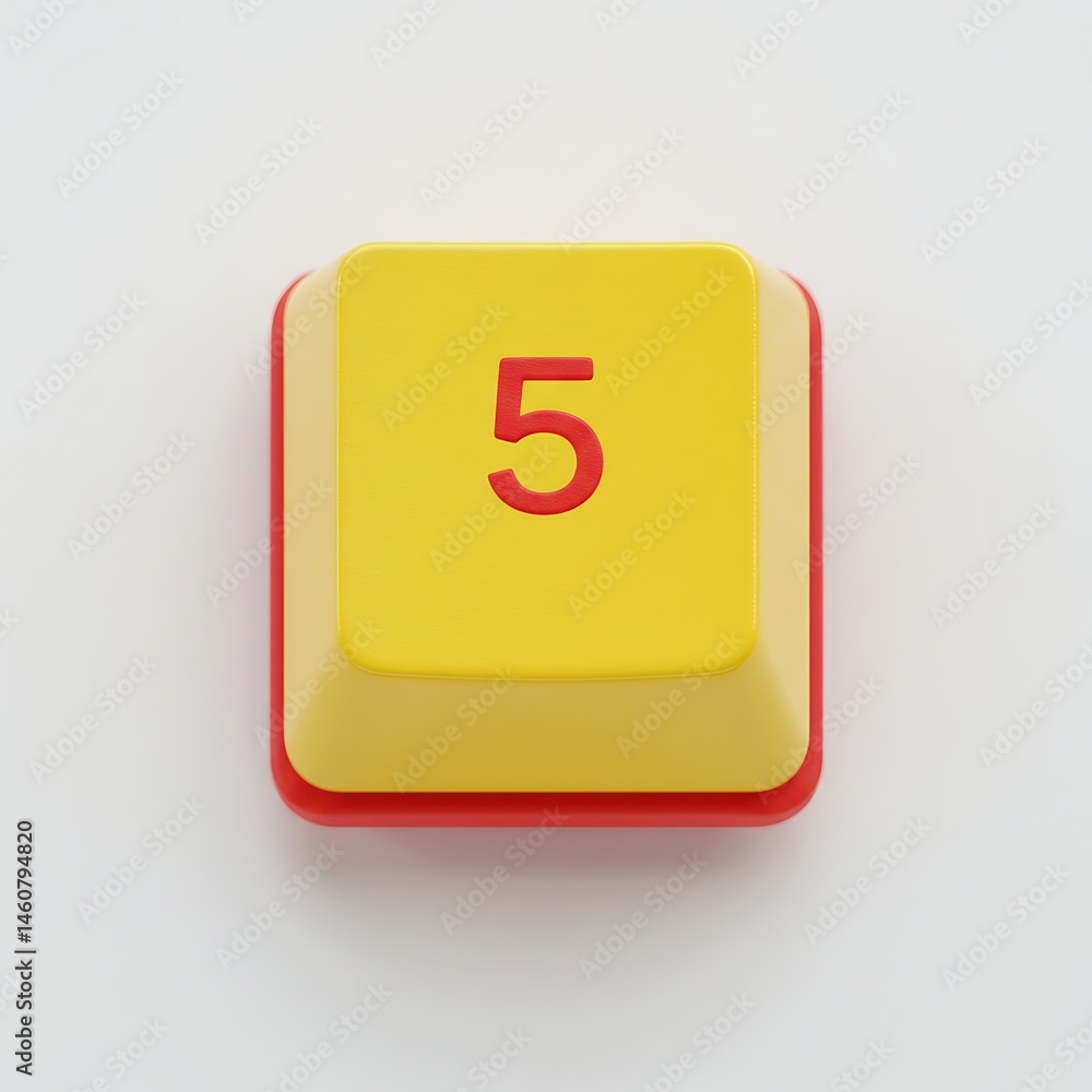 Poster retro number five keycap on white background showing nostalgic technology