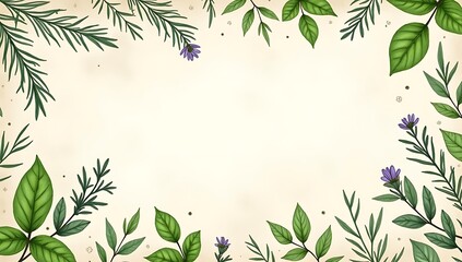 Obraz premium A seamless botanical background entirely filled with illustrated herbs like thyme, sage, and basil on a soft cream backdrop
