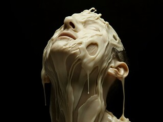 melting face, white, flowing, dark backdrop