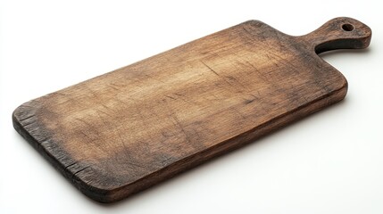 Fototapeta premium Rustic Wooden Cutting Board Close Up on White Background for Food Preparation and Presentation Minimalist Style