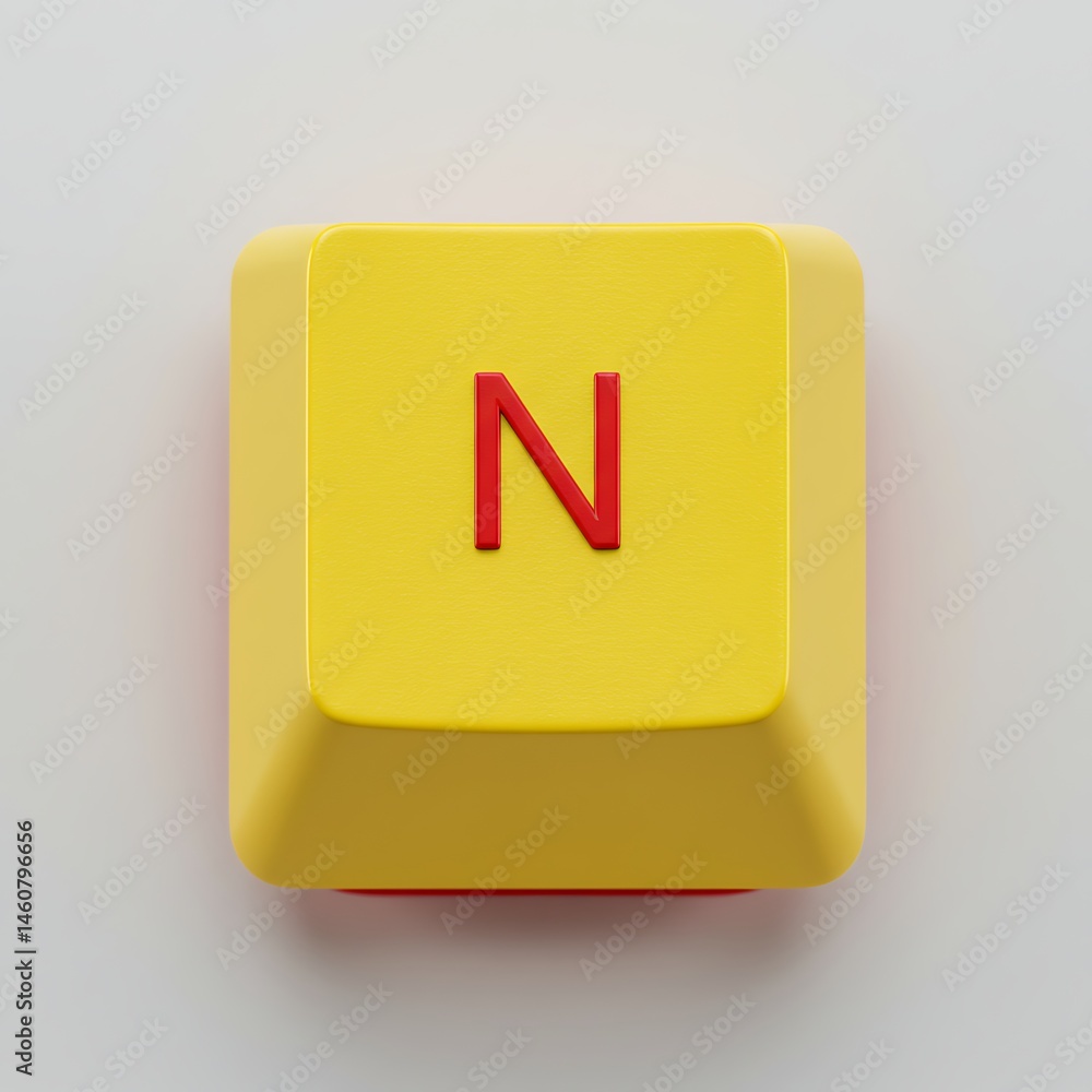 Poster stylized letter n on yellow keyboard button with rounded edges