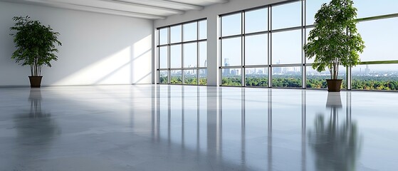 Spacious modern interior with polished concrete floor