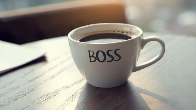Coffee break: A close-up shot features a cup of rich, aromatic coffee, perfect for a quick refreshment. Focus on coffee, cup, and sunlight, with minimal background details, for an intimate experience.