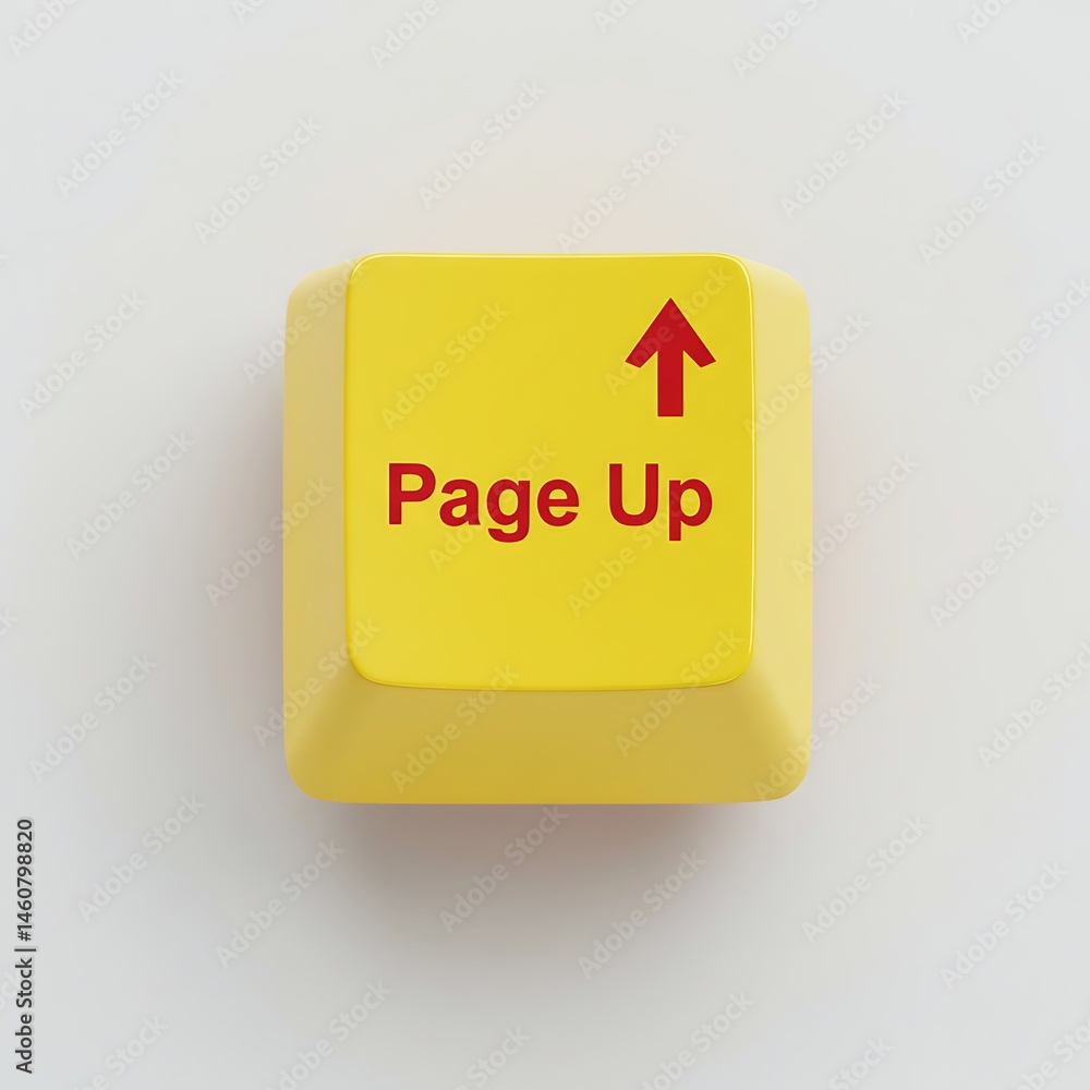 Poster yellow page up computer key on white background, technology and computing