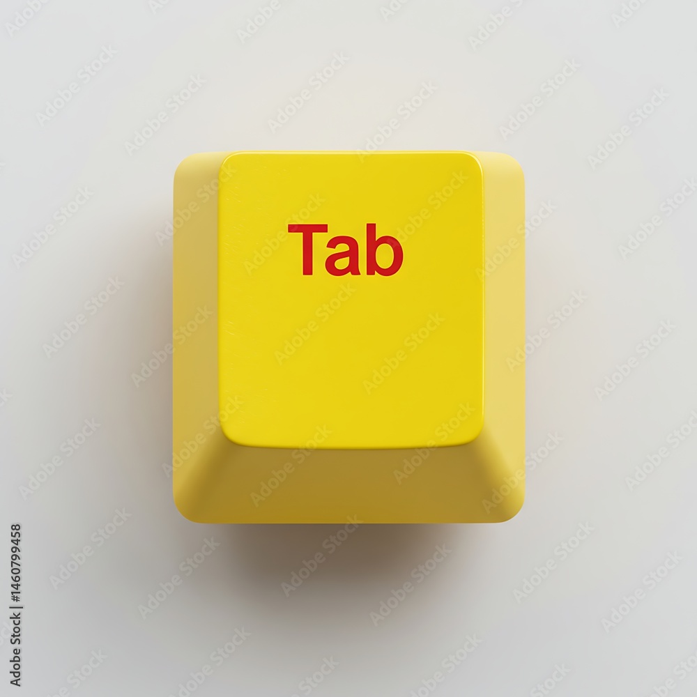 Poster yellow tab key close-up on gray background for web design