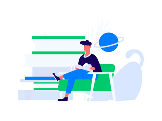 Character reading quietly vector concept operation hand drawn illustration
