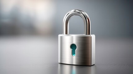 Fototapeta premium Security Lock, Data Protection, Cyber Security Concept. Stainless steel padlock on blurred background.