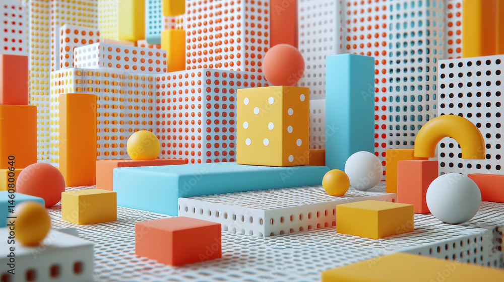 Poster expressive geometric composition in 4k resolution featu a vibrant interplay of colorful shapes and f