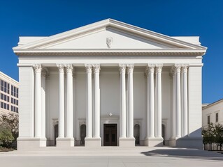 Obraz premium neoclassical temple, white facade, columns, steps, clear sky, architectural detail, classical