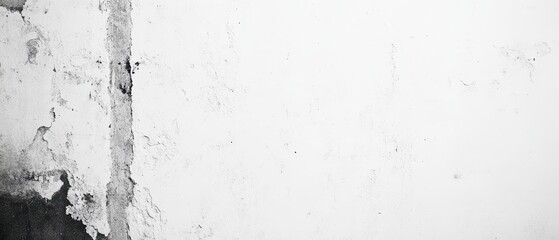 Fototapeta premium Distressed White Wall Texture Close Up Shot Showing Damage and Repair with Peeling Paint and Uneven Surface in Studio