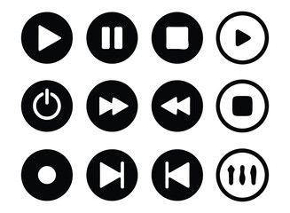 Big  Media player flat icons set. Collection of multimedia symbols. Audio, volume, interface, design media player buttons. Play, pause, stop, record, forward, rewind more icon. Vector Illustration eps