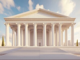 Obraz premium neoclassical temple, white facade, columns, steps, clear sky, architectural detail, classical style