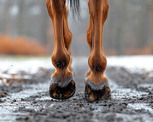 Horse hooves on muddy path