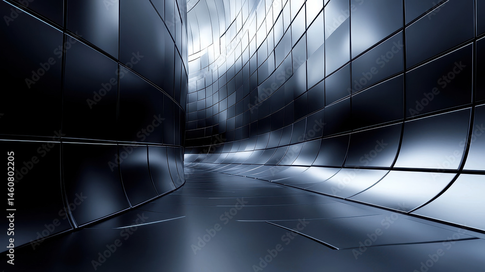 Poster a realistic 4k 3d fantasy background features a side view of futuristic metallic patterns in a curve