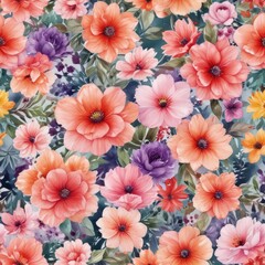 Vibrant watercolor blooms, lush petals, artistic style, photography, summer