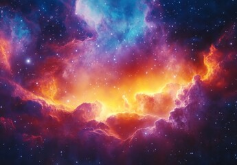 Fototapeta premium Colorful Cosmic Nebula with Bright Stars and Ethereal Clouds