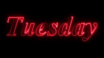 Glowing neon lines tuesday text animation on black background. Seamless loop., tuesday, . Weekend Text Animation. tuesday neon sign animation. luxury tuesday text animation. 4K Motion Graphics
