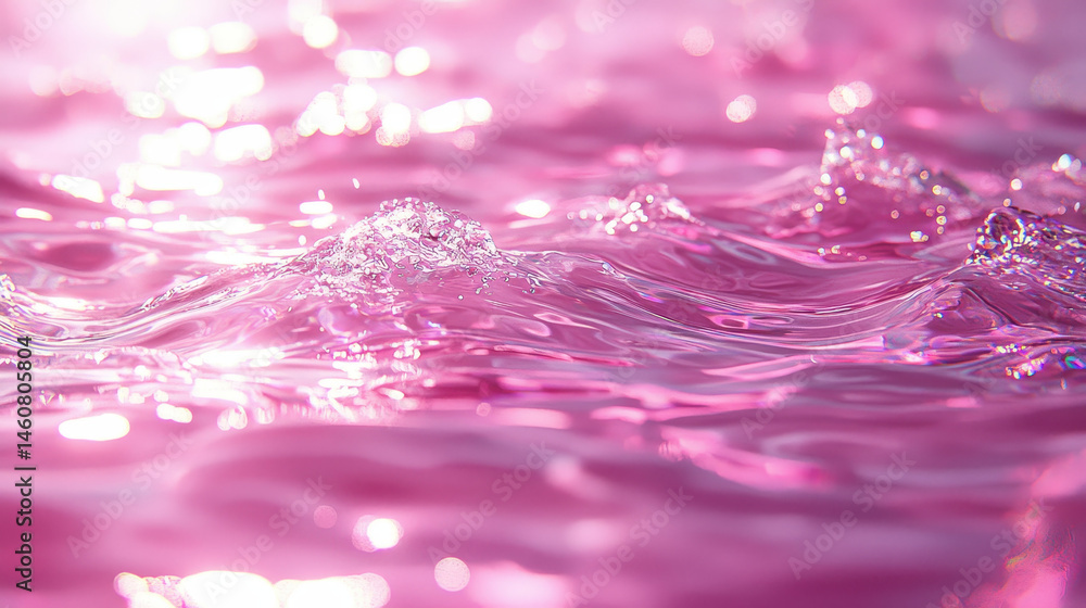 Poster a realistic 4k 3d background shows fluid pink design elements with a mesmerizing side angle of water
