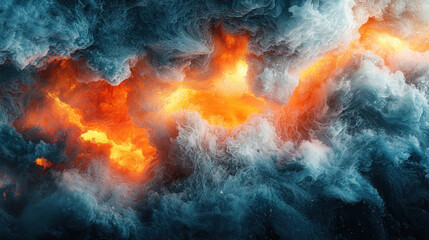A realistic 4K side angle view showcases dynamic fluid simulation with vibrant orange light contrasting against the swirling 3D rendered background elements.