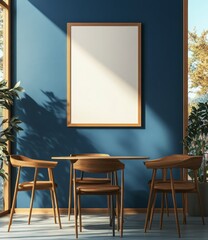 Cozy Modern Interior with Minimalist Furniture and Blue Wall Design