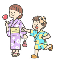浴衣を着て歩く子どものイラスト

