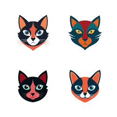 Stylized cat faces collection in a modern geometric illustration style