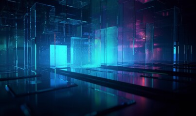 Abstract futuristic digital landscape with glowing neon lights