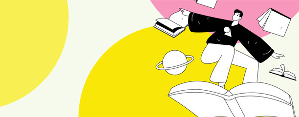 Character reading quietly vector concept operation hand drawn illustration
