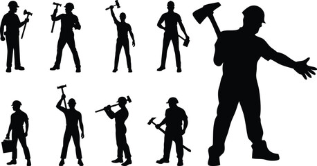 Obraz premium man with hammer silhouette illustration.