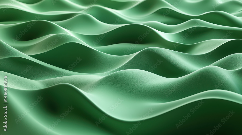 Aufkleber realistic 4k 3d green art background showcasing smooth, flowing waves from a side view, creating a v