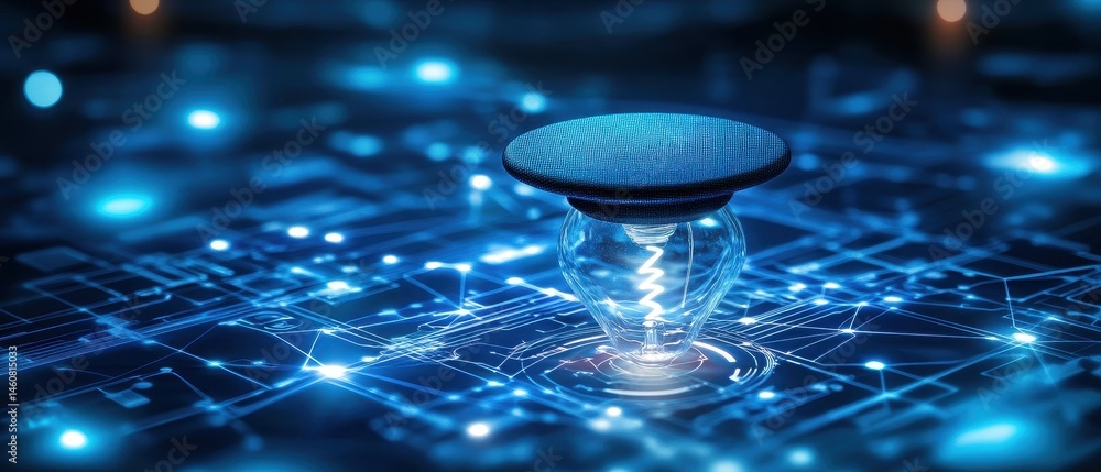 Poster lightbulb on circuit board close up illustrative shot of technology and innovation artificial intell
