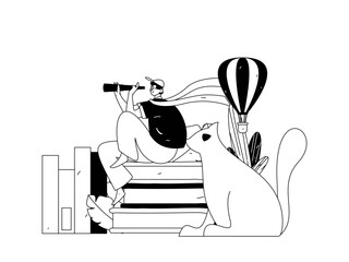 Character reading quietly vector concept operation hand drawn illustration
