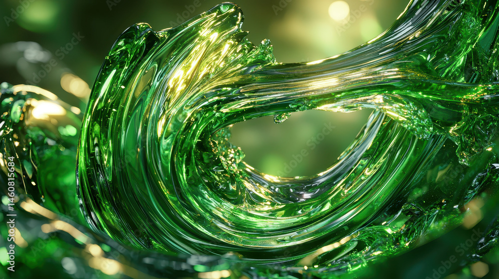 Poster a visually stunning realistic 4k 3d background showcases a vibrant green liquid swirl from a side an