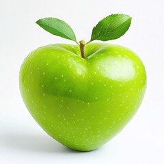 Green apple with leaves isolated on white background