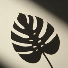 Shadow of monstera leaves gently cast on a neutral background, warm morning light, tropical and calming aesthetic, high detail 