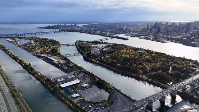 13th of April 2025. Helicopter flight view of the Formula 1 Circuit Gilles Villeneuve in Montreal. Quebec, Canada
