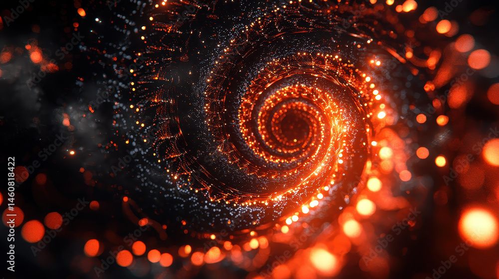 Poster realistic 4k 3d background of infinite spirals, showcasing a side angle perspective with glowing par