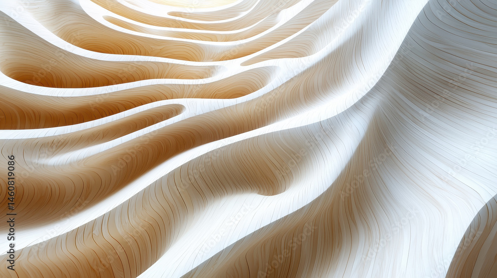 Poster the side view of an innovative and realistic 4k 3d background reveals smooth, flowing forms and a ca
