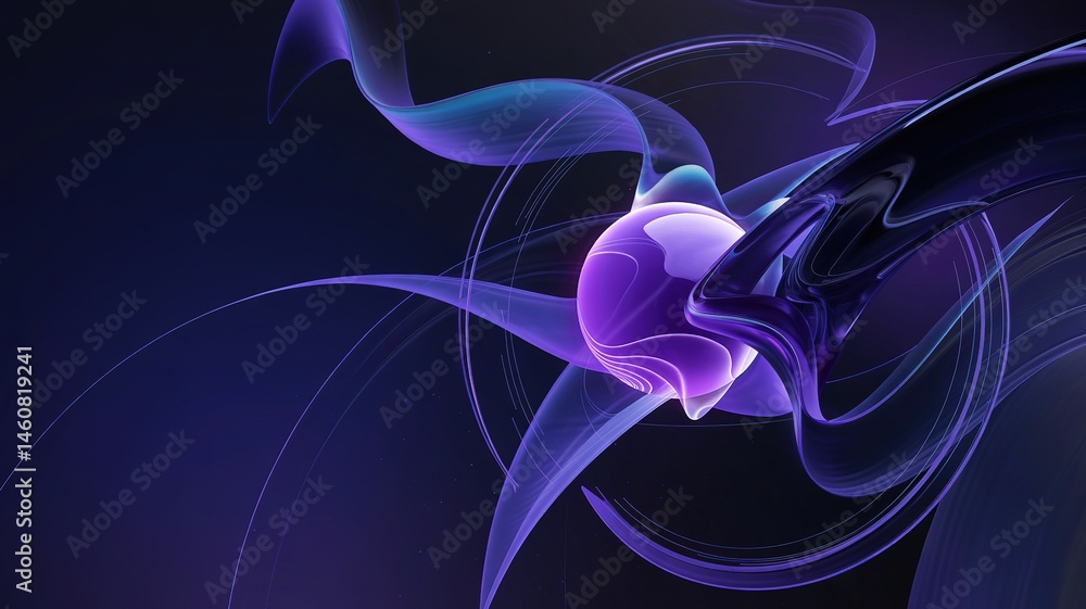 Aufkleber abstract purple orb with flowing ribbons and dark background com