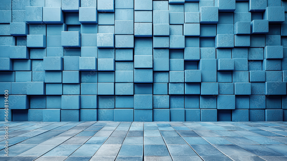 Poster a realistic 4k 3d background with innovative graphics showcasing a textured light blue cube arrangem
