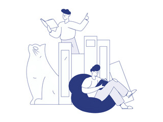 Character reading quietly vector concept operation hand drawn illustration
