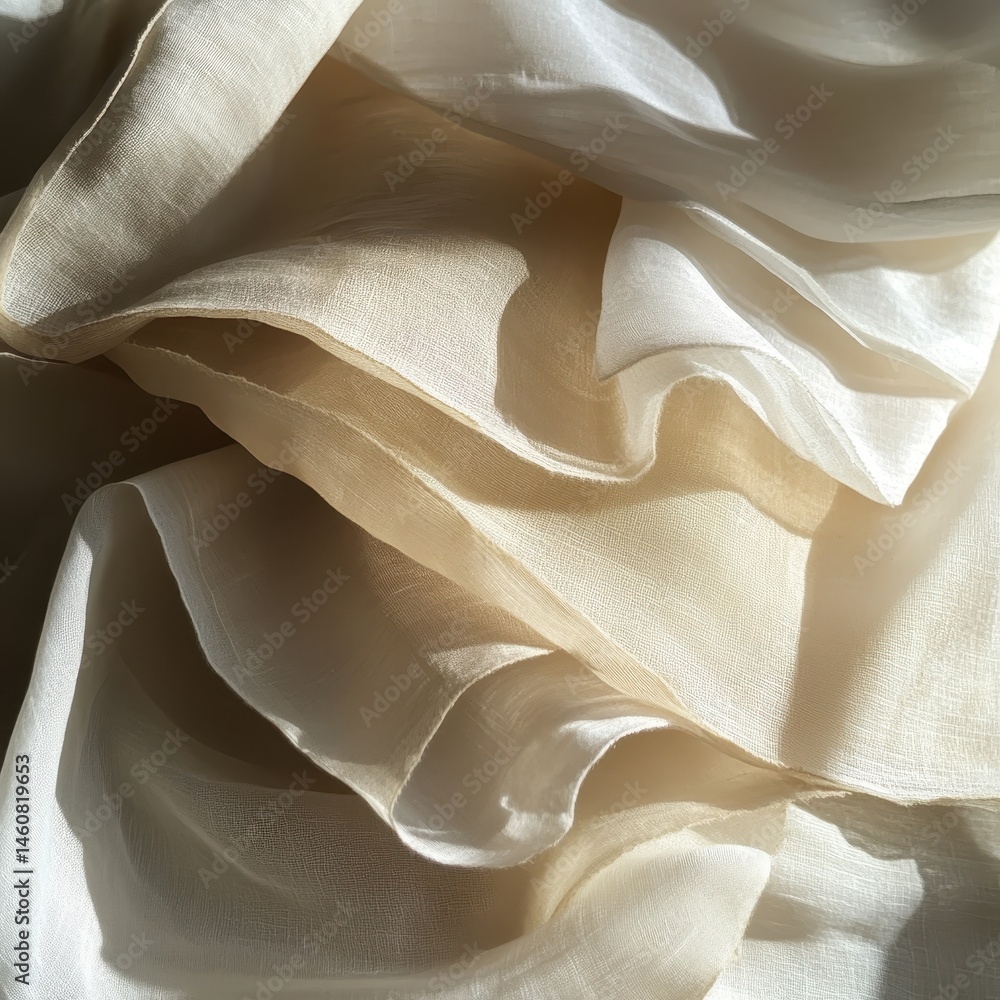 Poster abstract close up of flowing beige fabric with natural light creating soft shadows and folds studio 